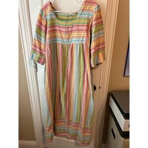 Sante Classics House Coat MooMoo Mumu Striped Rainbow Oversized